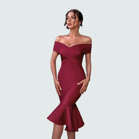 Off Shoulder Mermaid Hem Bodycon Bandage Dress - Size L - Picture 1 of 4